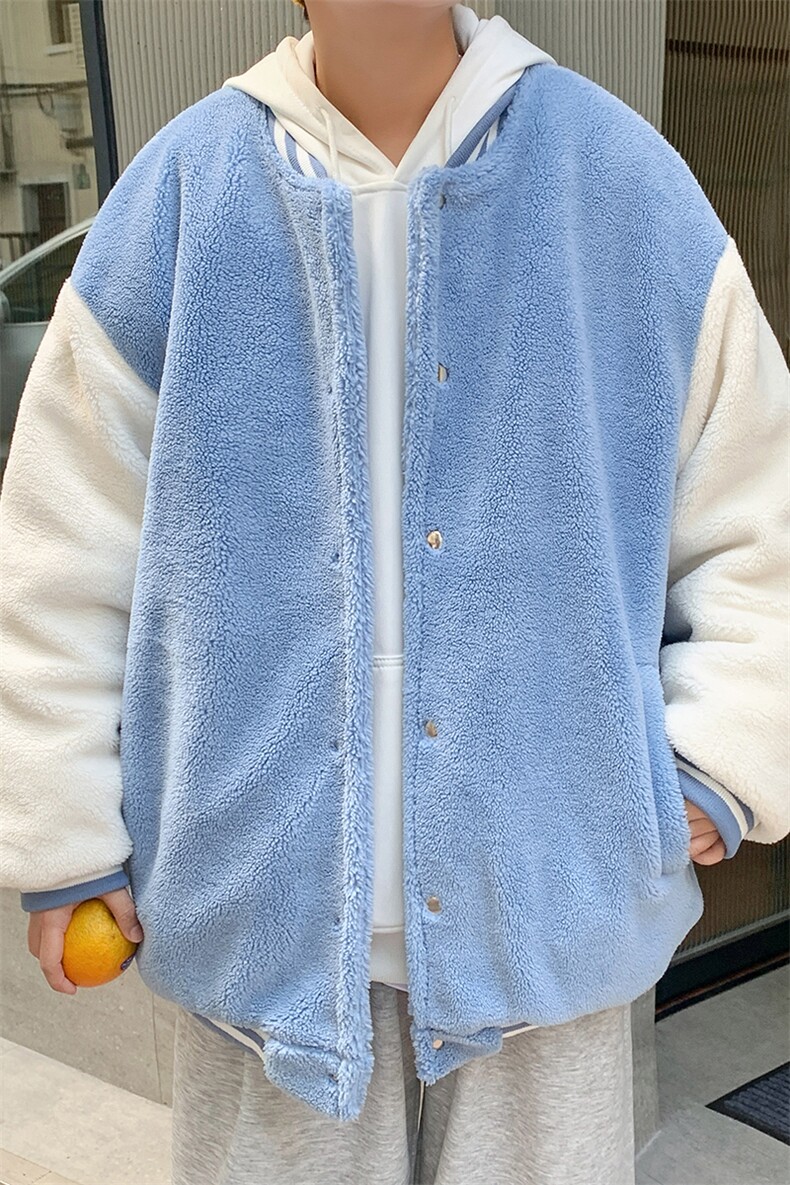 M8017P90港风外景棒球领拼色羊羔毛棉衣情侣百搭冬装外套潮,男装棉衣,电商A026-1