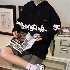 【】A003-HW3105-P55新款时尚英文字母印花连帽卫衣女模1，男装卫衣，电商A003