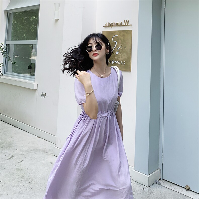 【现货】2021夏装新款纯色连衣裙166-1020P70桔红,女装连衣裙,茜茜公主