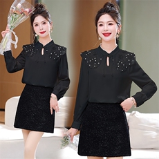 2024年春季新款蕾丝拼接订珠优雅气质衬衫，女装衬衫，超帛