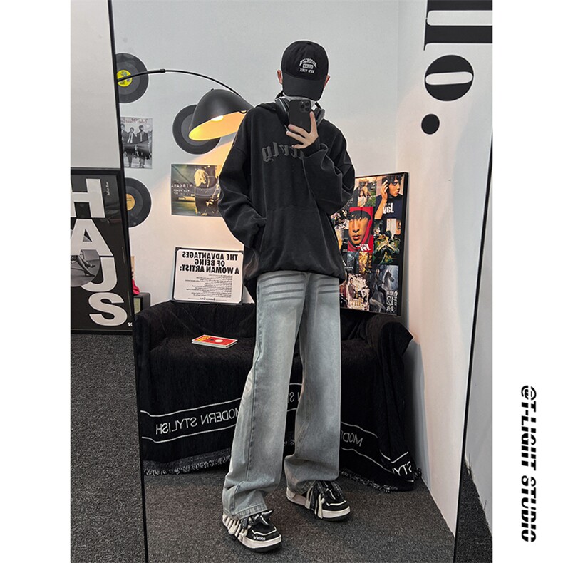 B221美式ins高街暗黑重工艺宽松直筒牛仔裤LK23125-P65控88,男装牛仔裤,电商B221