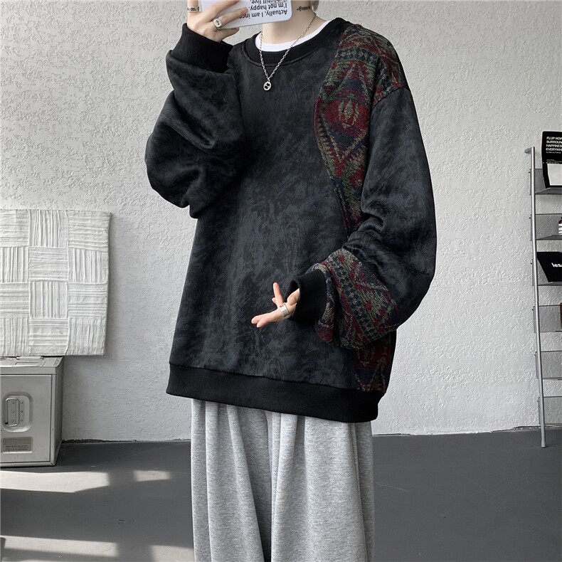 现货WY10169-特P50新中式重磅圆领拼接长袖套头上衣大码卫衣外套,女装短外套,电商A059