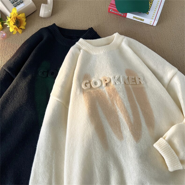 M8176/P65冬季字母圆领毛衣潮流宽松针织衫港?大码印花美式毛衣,男装针织衫/毛衣,电商A141