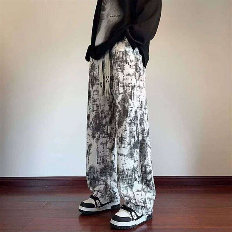 垂感直筒裤子男款夏季薄潮流冰丝长裤大码宽松白色阔腿休闲裤男士,女装休闲裤,星座1210-1