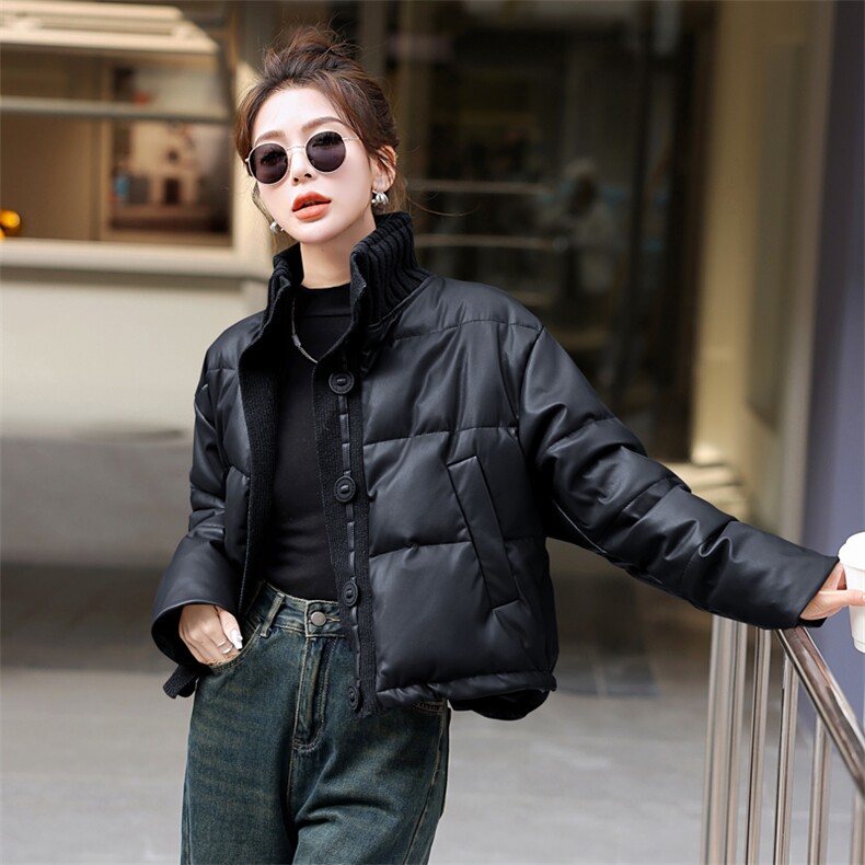 【BAO款现货】pu皮羽绒服女2025冬新韩系休闲小个子白鸭绒厚外套,女装羽绒服,意芙