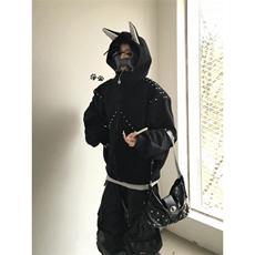 【有货】WY906CC-特P68小众铆钉拼接杜宾犬连帽开衫卫衣男女，男装卫衣，星座1007（原301D）