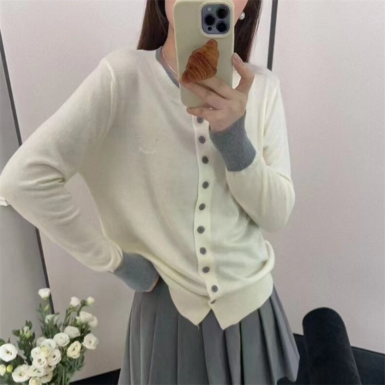 2025年春季单排扣长袖圆领修身时尚气质针织衫，女装针织衫/毛衣，鑫之绒