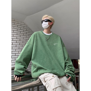 得物抖音高品质二开 360克重磅做旧炒雪花纯色圆领水洗卫衣 1519图片