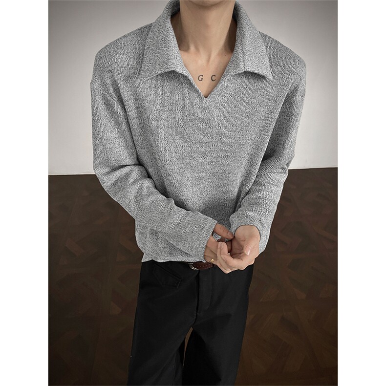 新款复古V领麦穗纹理感老钱风大码百搭lqf男T24506-特P43控79，男装T恤，电商A001-1