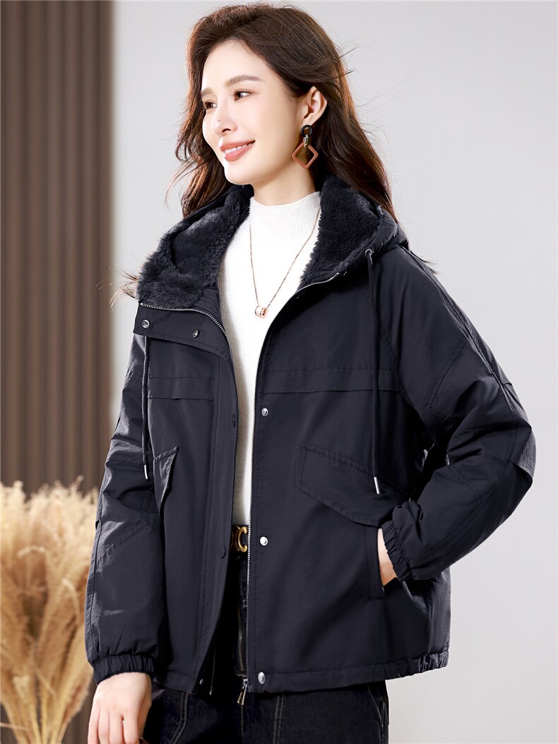 2025年冬季时尚潮流中长款休闲加绒加厚派克服,女装派克服,独衣靓