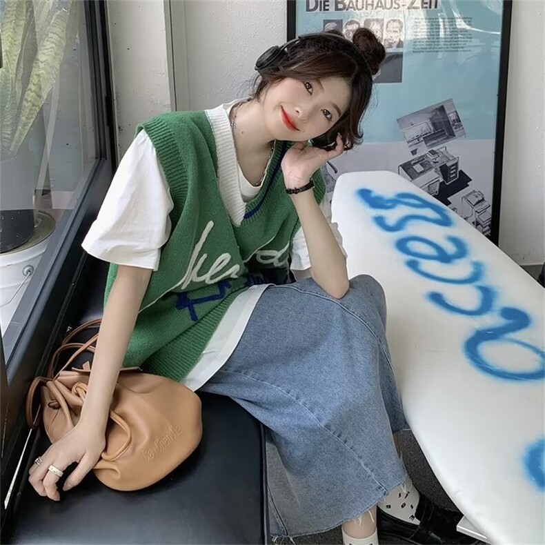 美式线条字母针织马甲女2025春秋季新款宽松韩版外穿马夹无袖上衣,男装背心/马甲,星座1210-1
