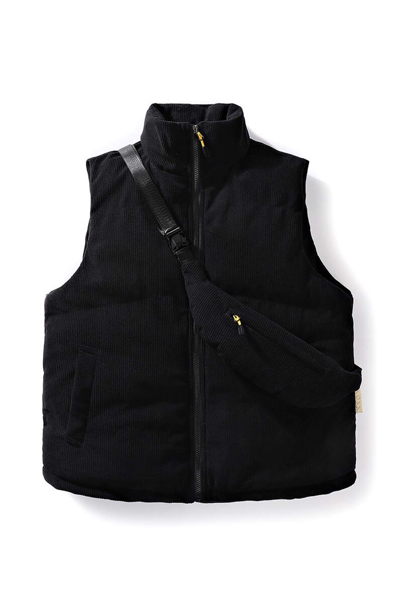 冬季灯芯绒棉马甲男日系复古加厚立领棉服情侣外套配挎包8516-P70,男装棉衣,电商B306