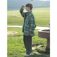 抖音好品格子衬衫男港风长袖衬衣宽松DX502P65控99，男装衬衫，电商B413-1