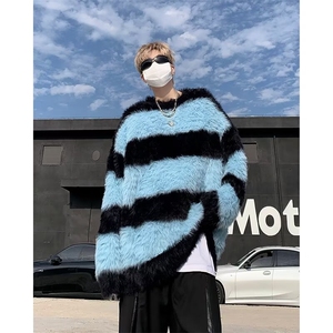 复古条纹毛衣外套潮牌欧美街头cleanfit马海毛针织衫男冬 M310图片