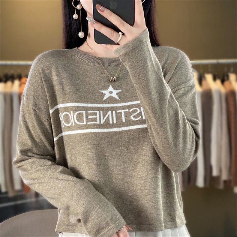 时尚百搭黑色星星图案羊毛针织衫显瘦修身长袖毛衣女款,针织衫/毛衣,暖姿羊绒