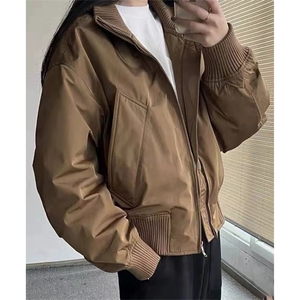 抖音得物 美式潮休闲夹克春季立领纯色复古工装加厚棉服外套MF01图片