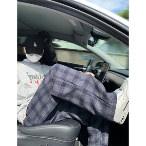 8XL-M 特大码加厚毛呢料格子休闲裤宽松直筒长裤子男裤毛呢裤K946图片