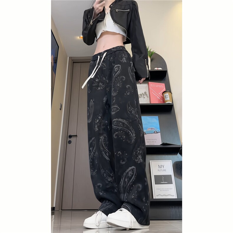 815A-K318-P55控88扎染脏脏复古腰果花裤子重磅直筒休闲裤卫裤,男装休闲裤,星座815A