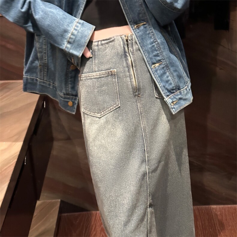 时尚高腰显瘦牛仔半身裙女新款气质百搭休闲长裙,女装牛仔裙,宛庄羊绒