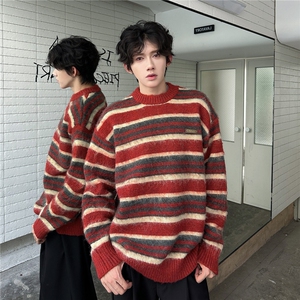 高质量针织衫男女韩版潮流拼色条纹帅气2025秋冬ins毛衣MZ885-P57图片