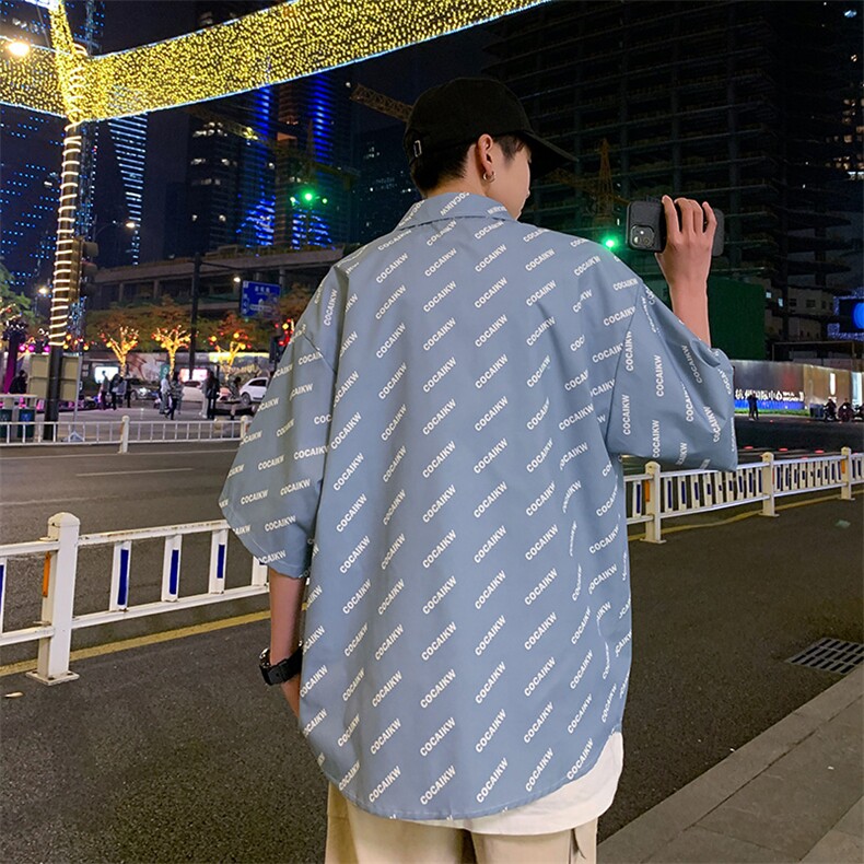 港风衬衫男短袖夏季ins潮流宽松休闲日系帅气衬衣外套cs1059-p35,男装衬衫,星座1008