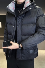 8825-L-4XL-P225标50绒店主风男士休闲连帽拼接格子羽绒服外套，男装羽绒服，电商B255