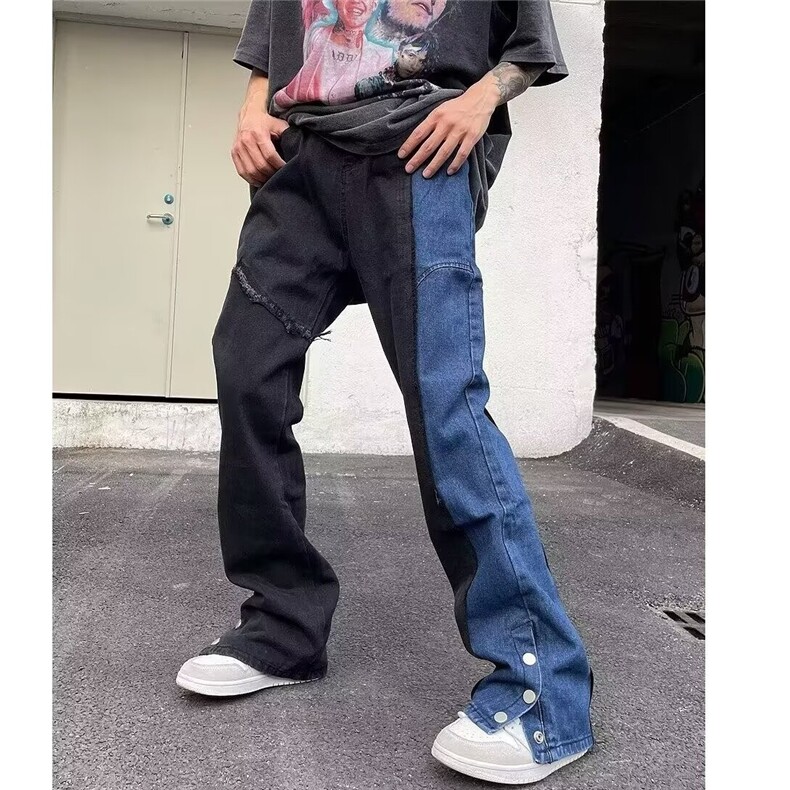 美式高街弹力黑色直筒牛仔裤男vibe风百搭宽松休闲长裤子图片
