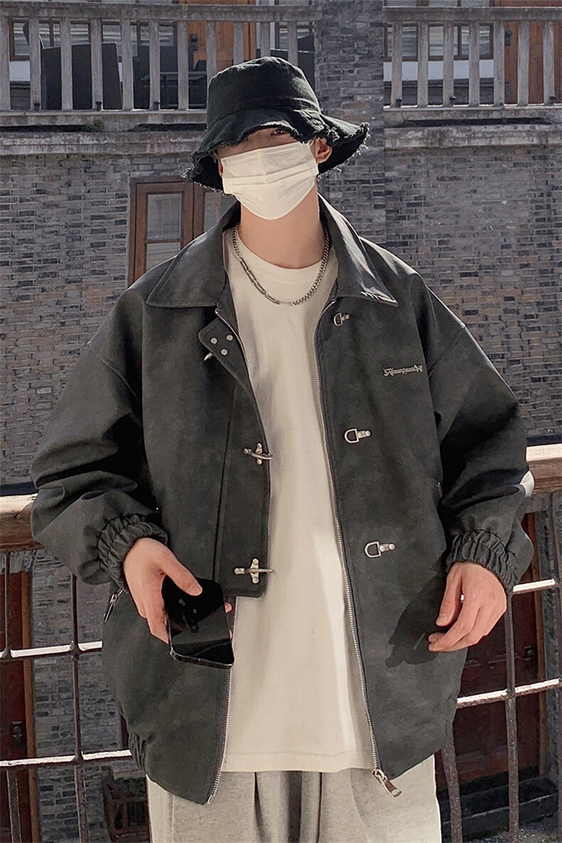 美式港风夹克男大码夹克男水洗雪花皮衣男JK8741P130控168,男装夹克,星座226-1