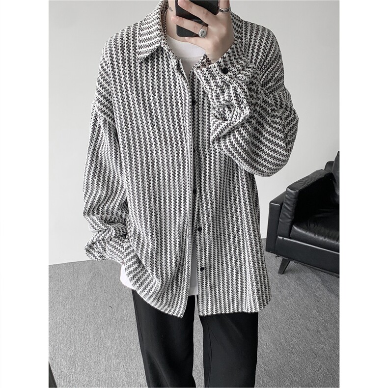 8XL-M鱼骨纹小香风衬衫男生春秋衬衣宽松慵懒垂感外套CS29009P45图片