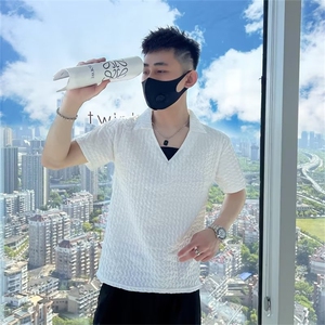 刺绣Polo衫男痞帅短袖翻领T恤2023男装圆领夏季薄款帅气衣服T223