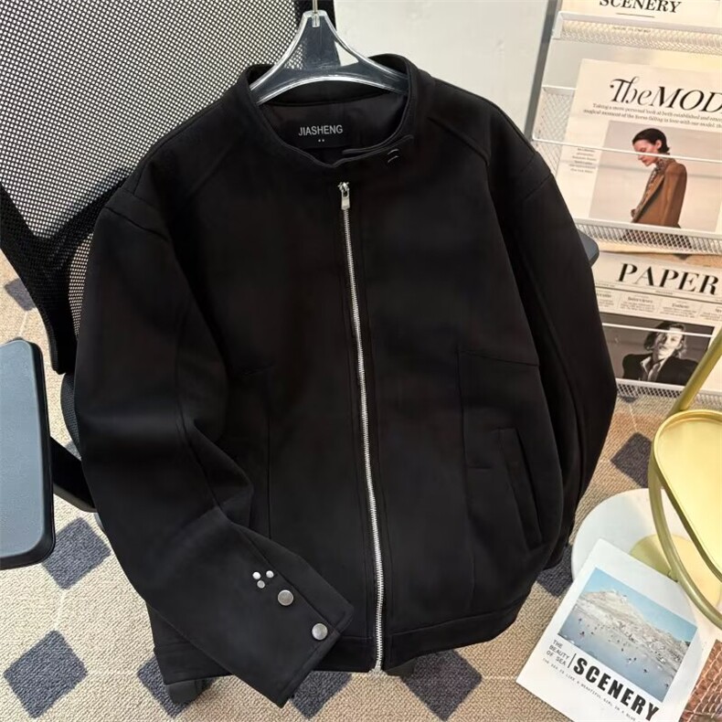 JS0780-P72美式高街复古男款秋冬新款夹克鹿皮绒复合厚款外套上衣图片