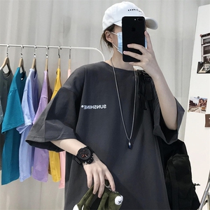 XZ115A-T06200克纯棉男女字母印花大码S-5XL10色T恤衫圆领半袖
