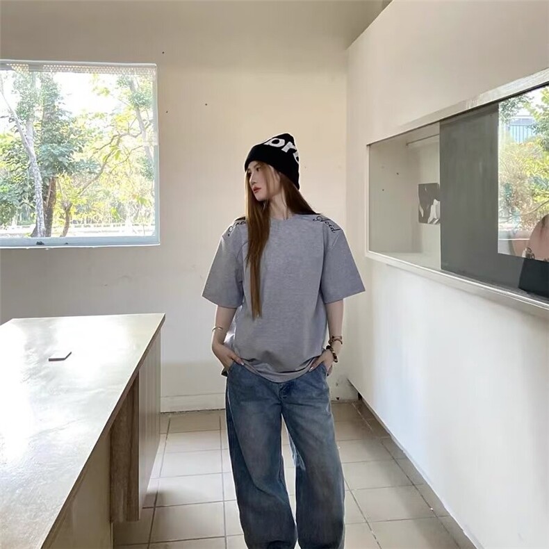 美式复古重工字母刺绣短袖T恤男女半袖潮流夏季潮牌HTX195,男装T恤,星座208-5