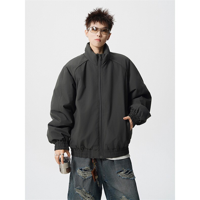 现货美式高街休闲夹克冬季三防立领纯色户外工装加厚棉服外套图片