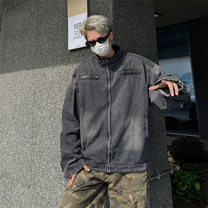 美式水洗立领牛仔外套潮牌机车设计感痞帅夹克图片