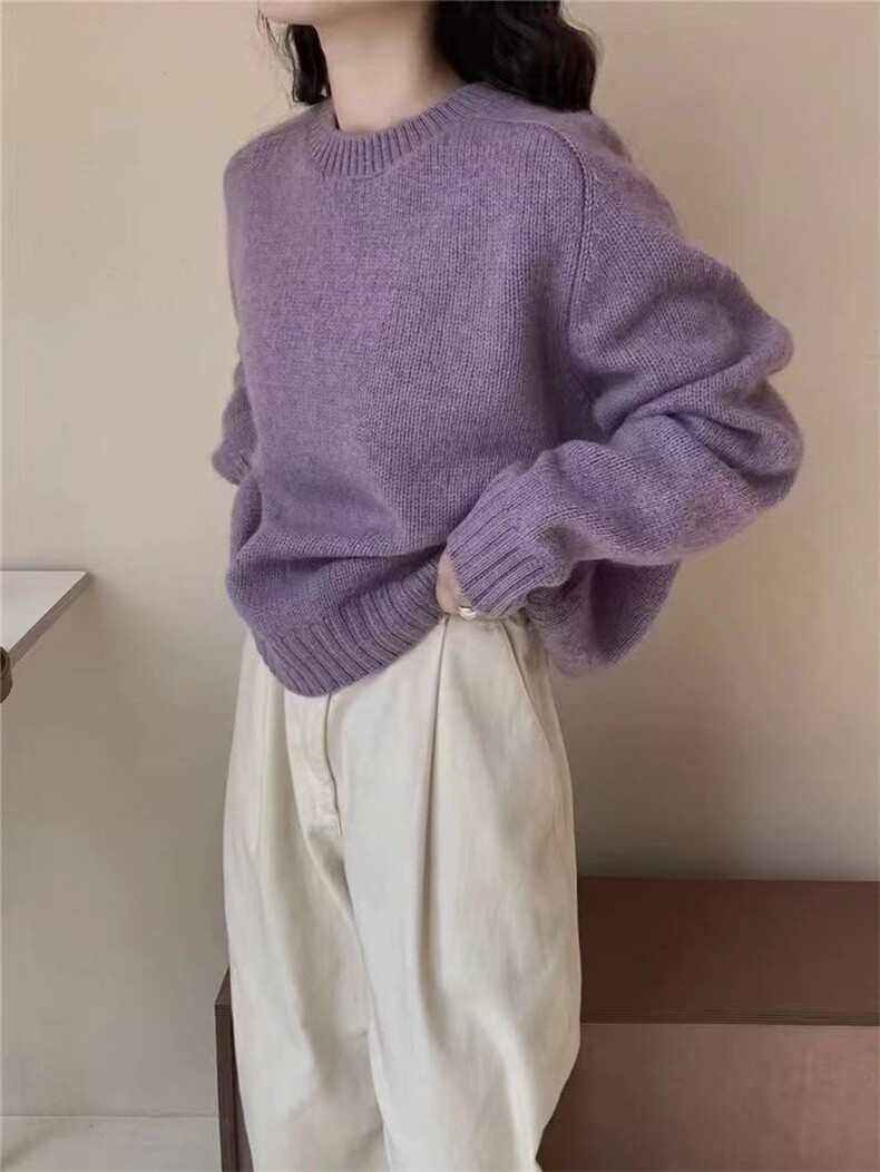 秋冬新款女圆领外搭纯色韩版毛衣外套显瘦羊毛衫,女装羊毛衫,冀清阳荣