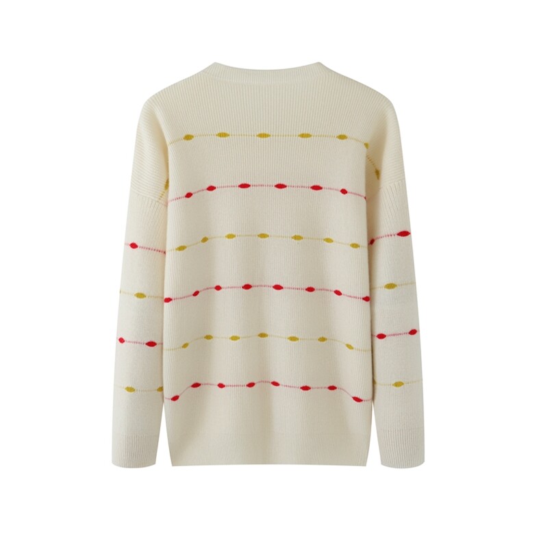 2025年秋季通勤单件长袖圆领三色鼓波嵌花时尚，女装针织衫/毛衣，名驰羊绒