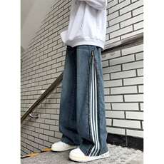 秋冬三条杠休闲裤纯色抽绳束脚运动裤男N08059-P53，男装牛仔裤，星座308B-1