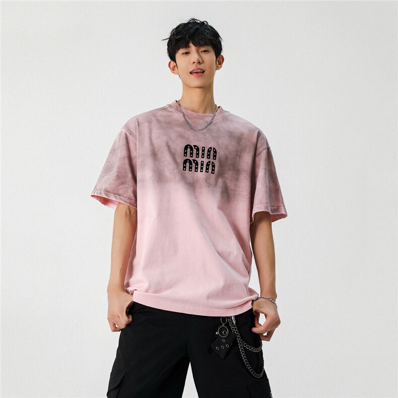 2025新款潮牌短袖宽松韩版字母印花扎染工艺T恤T8820/P5588,男装T恤,星座202