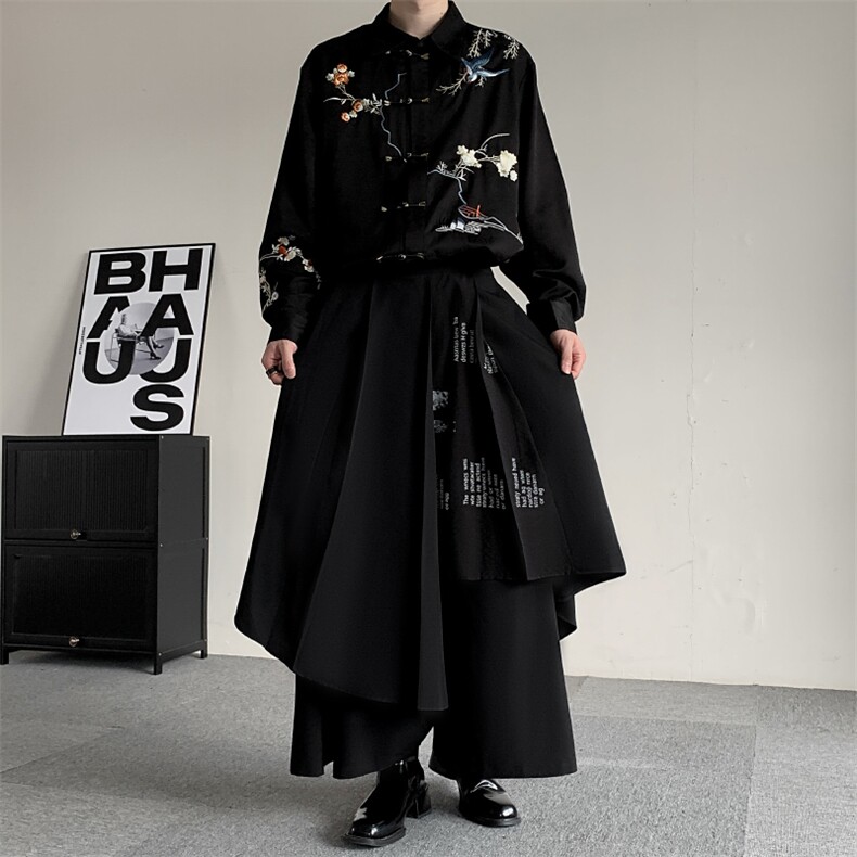 印花复古叠层山本耀司风不规则潮休闲裤阔腿裙裤宽松西裤裤裙，男装休闲裤，星座909