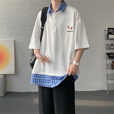 现货T1012-P30特控60大码假两件刺绣T恤，男装T恤，电商D232