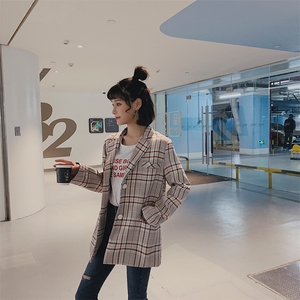 现货2021春季新款粉色格子小西装钱塘1318A-6623,粉色achock穿搭图片