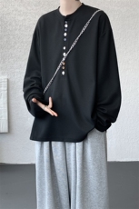 8XL-M慵懒肌理感华夫格廓形云母贝纽扣长袖T恤打底长袖CX3006P48，男装T恤，电商D206-1