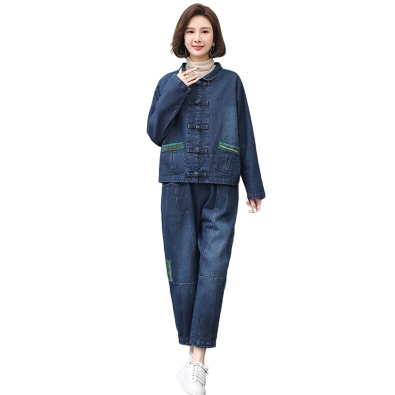 休闲套装牛仔裤妈妈春秋外套2024新款高端洋气中老年女秋装两件套,女装套装/套裙,叶笙衣