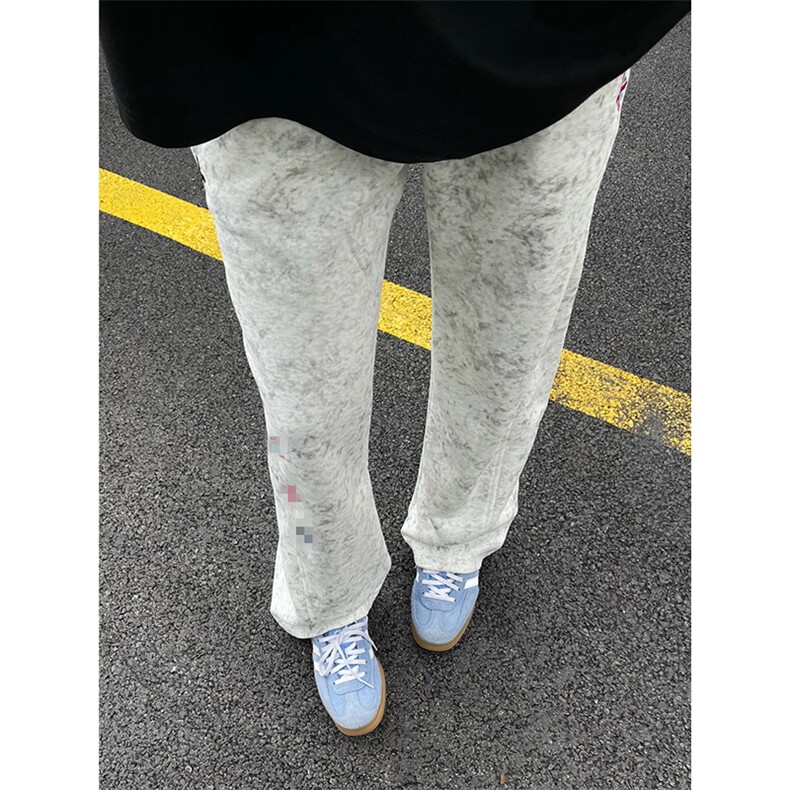 春装高品质扎染刺绣工艺弯刀卫裤男重磅复古垂感休闲运动裤阔腿裤，男装休闲裤，电商A486