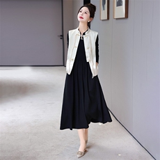 现货新中式套裙女2024年春季新款提花复古盘扣马甲连衣裙两件套，女装套装/套裙，火爆靓佳人