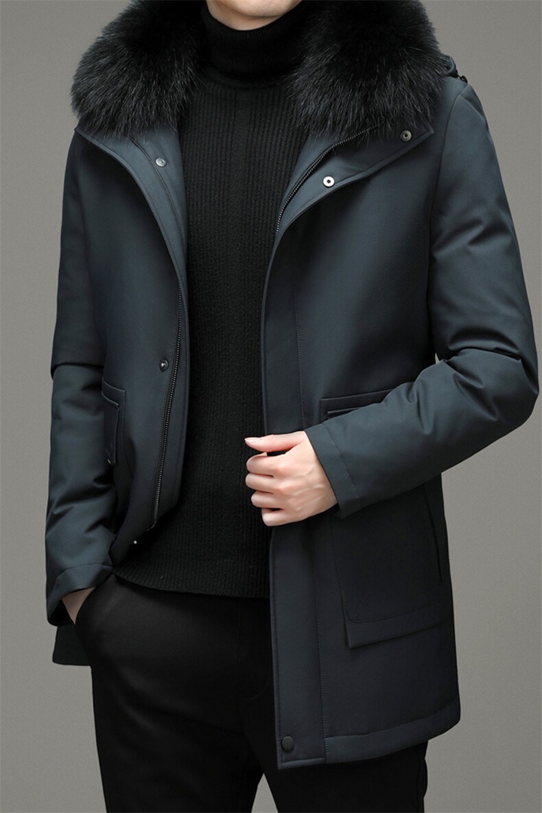 新款冬中长款狐狸毛领羽绒服中年男休闲拆卸帽外套YYYR6803-P400，男装羽绒服，电商B212（原钱塘6029）
