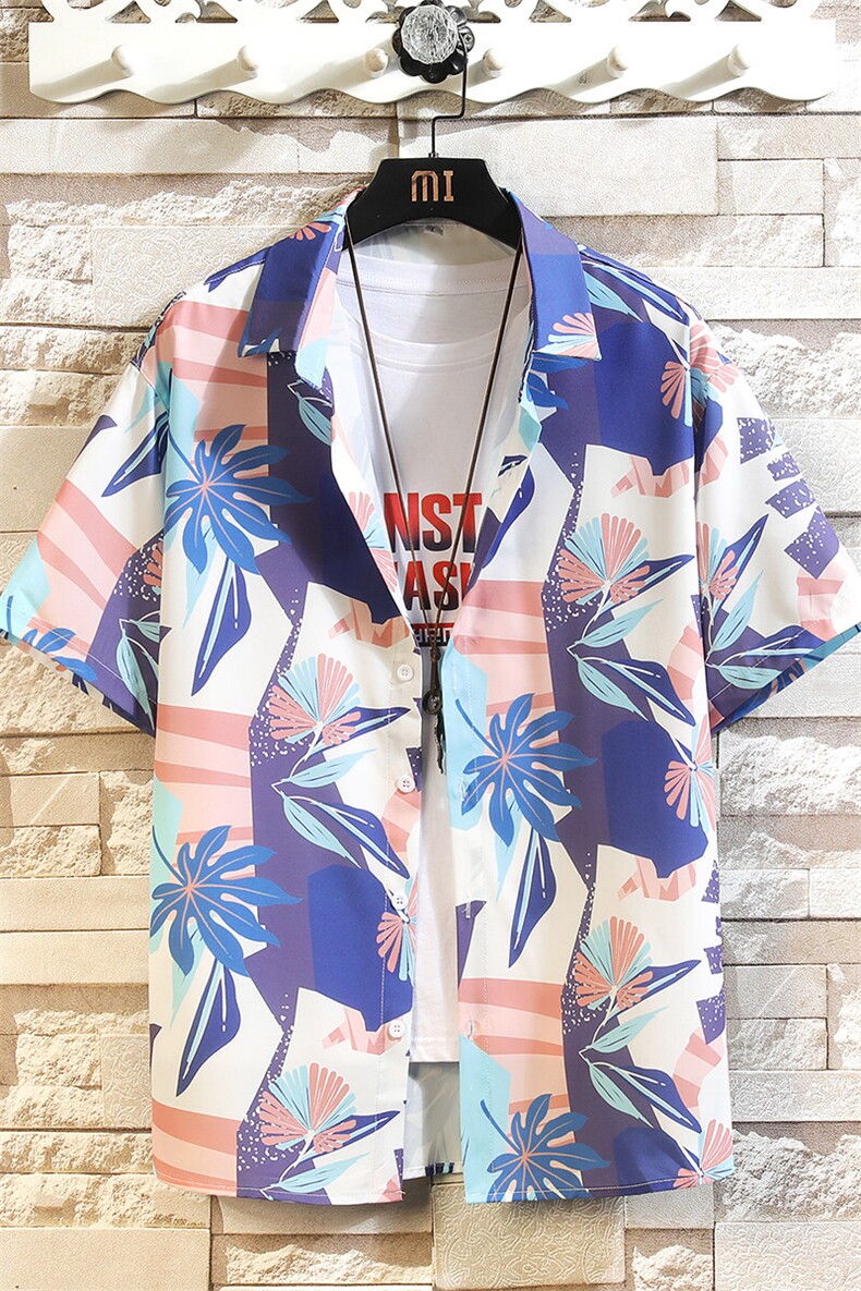 精品大码花男短袖夏季痞宽松上衣服外套翻领衬衫A012/C882C876P35,男装休闲套装,电商A012