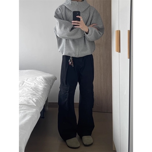 开衫拉链卫衣男秋季高级感痞帅美式连帽衫廓形解构外套 W31图片
