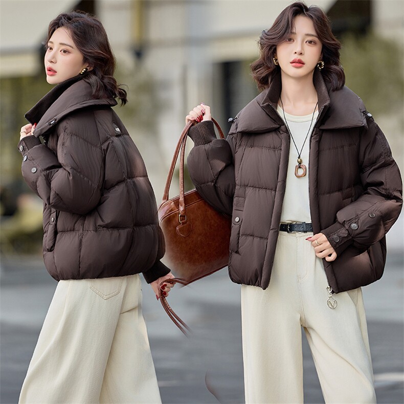现货新标90%白鸭绒2025年冬季新款双领羽绒服短款外套，女装羽绒服，布依丽人